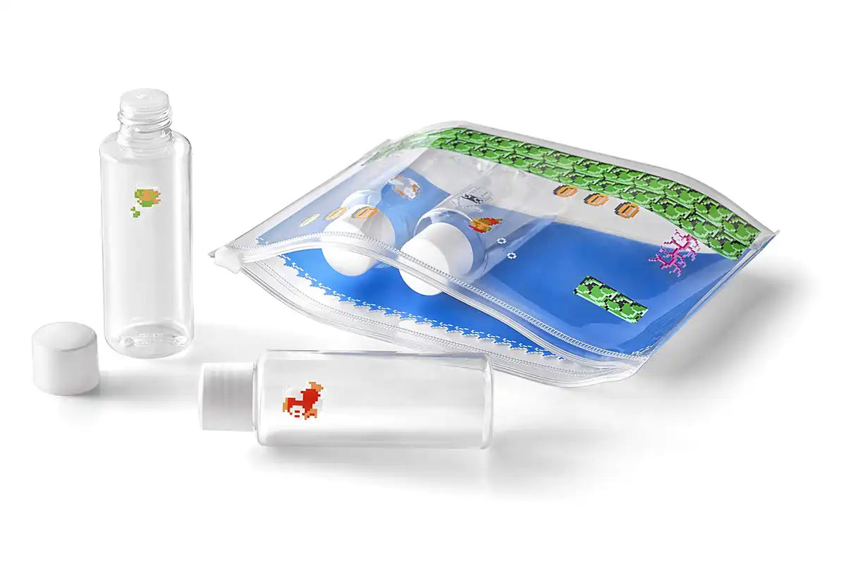 NINTENDO Super Mario Travel Clear Pouch & Mini Bottle Set Underwater Level- Japan Figure Store - #1 Bring To You The Best Japanese Goods