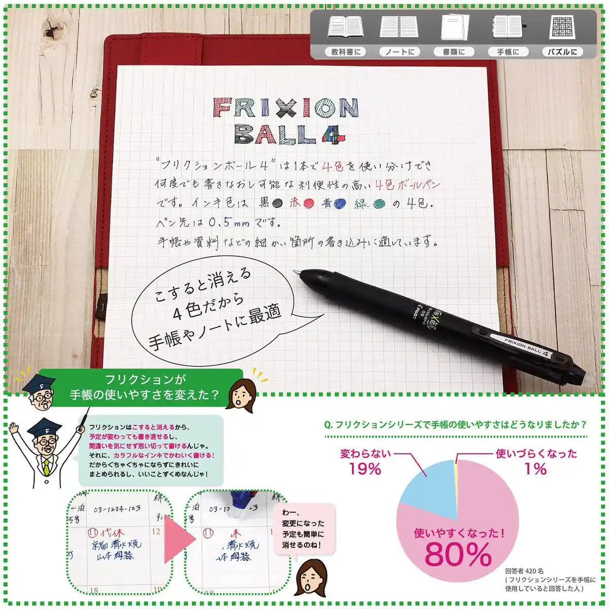 Pilot Frixion Ball 4 0.5 Black Erasable 4 Color Ballpoint Pen Japan Lkfb-80Ef-B- Japan Figure Store - #1 Bring To You The Best Japanese Goods