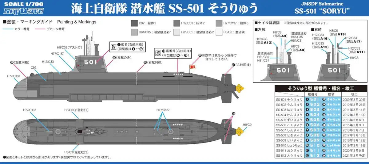 Pit Road 1/700 Skywave Series Maritime Self-Defense Force Submarine Ss-501 Soryu Total Length 120Mm Plastic Model J93- Japan Figure Store - #1 Bring To You The Best Japanese Goods