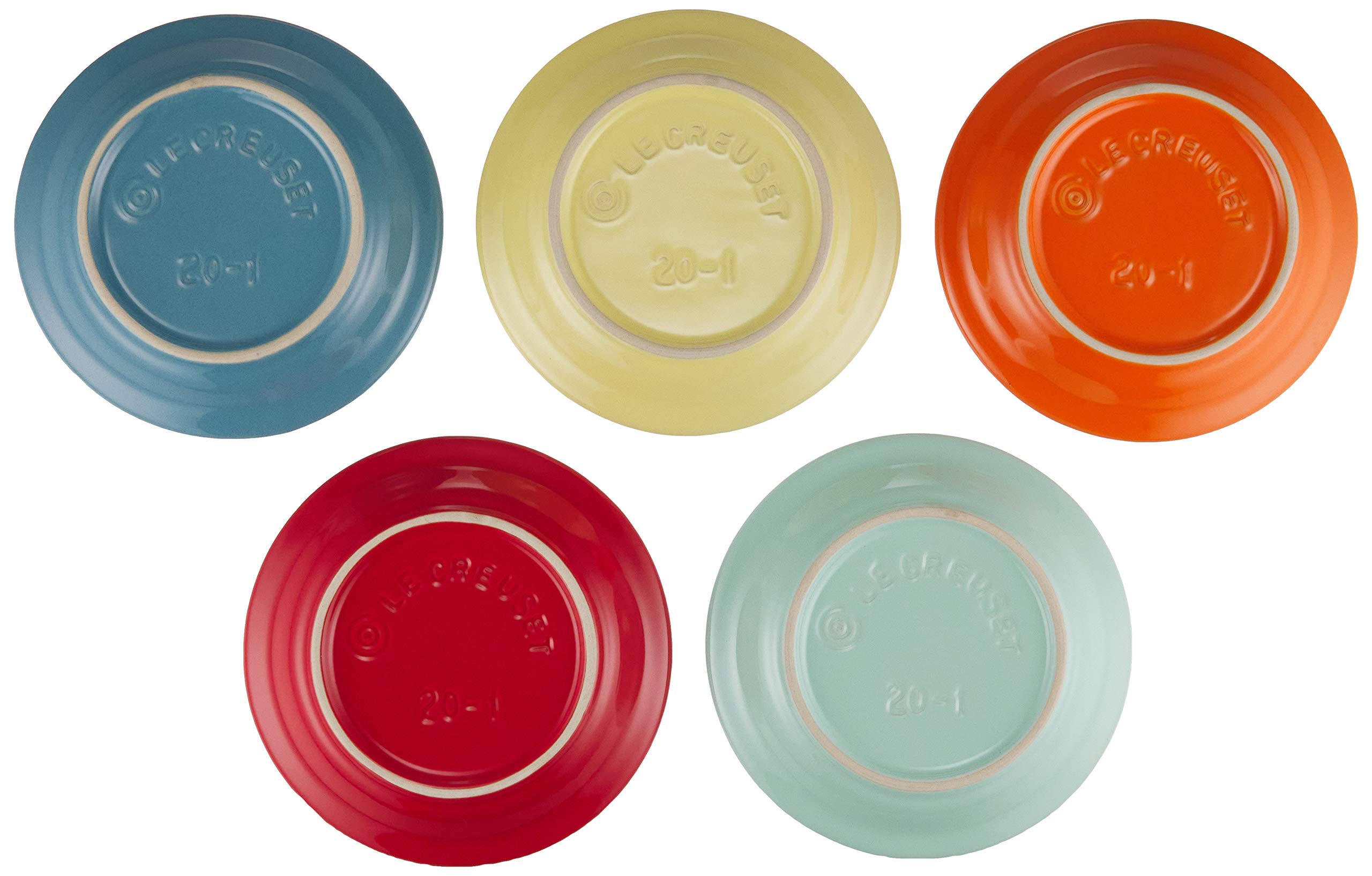 Le Creuset Mini Round Plates Set of 5 Rainbow Design Microwave Safe Bakeware