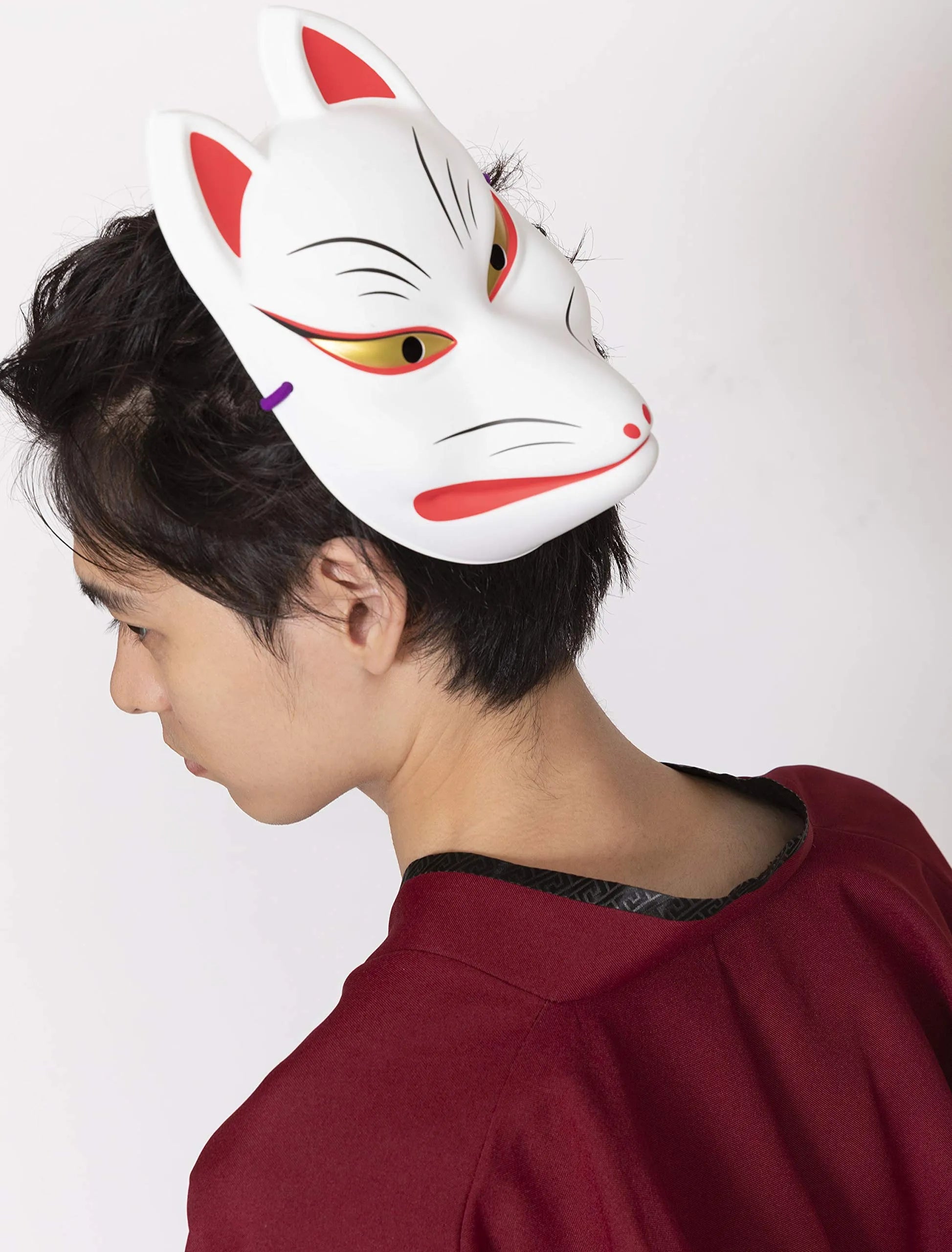 Party City Japanese-Style Folk Art Mask Tenko Celestial Fox White/Red Japanese Half Masks- Japan Figure Store - #1 Bring To You The Best Japanese Goods