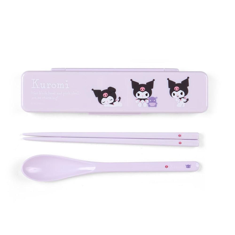 Sanrio Kuromi Chopsticks and Spoon Set - 18.8cm Lunch Goods for Kids- Japan Figure Store - #1 Bring To You The Best Japanese Goods