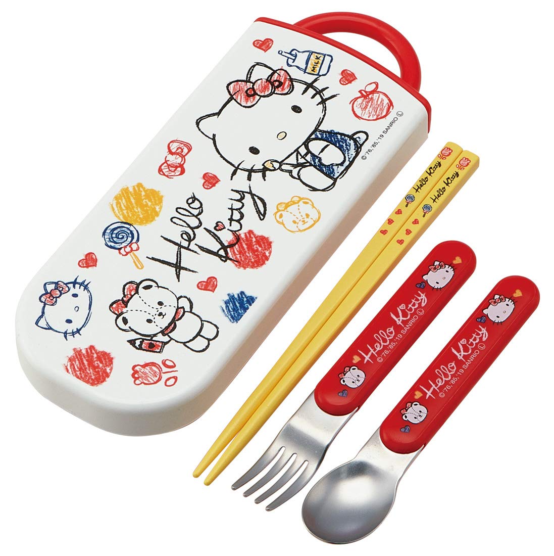 Skater Trio Set for Kids - Hello Kitty Sketch Bento Chopsticks Fork Spoon- Japan Figure Store - #1 Bring To You The Best Japanese Goods