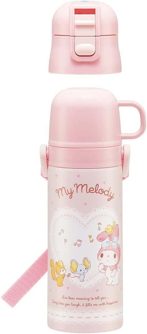 Skater My Melody Girl's Thermal Stainless Steel Water Bottle Dual Use: Direct & Cup Drinking Lightweight & Child-Friendly 470ml/430ml- Japan Figure Store - #1 Bring To You The Best Japanese Goods