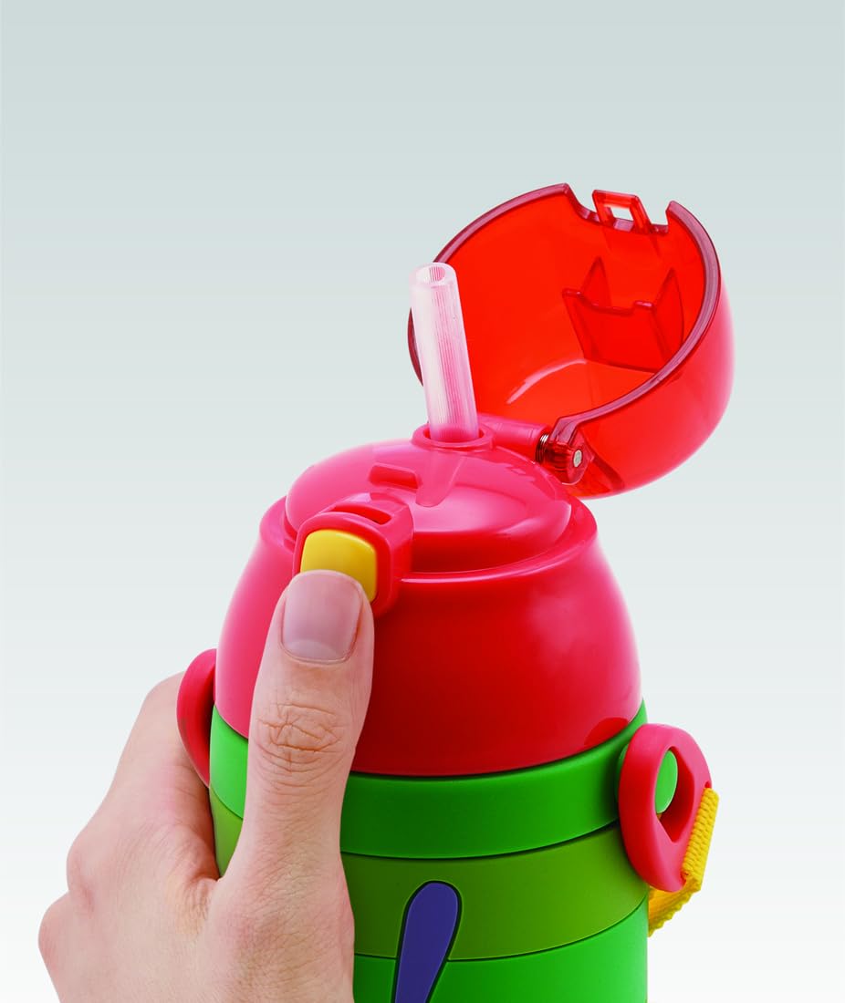 Skater Kids 380ml Stainless Steel Water Bottle with Straw - 3D Very Hungry Caterpillar Design- Japan Figure Store - #1 Bring To You The Best Japanese Goods