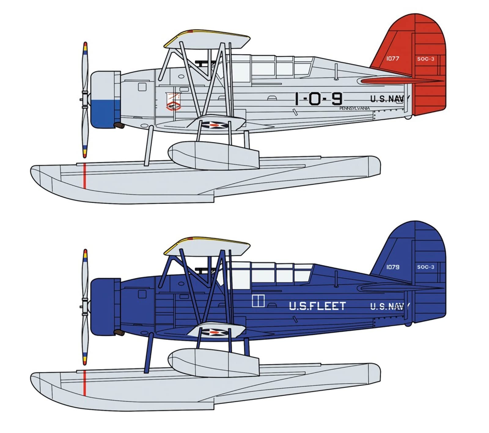 HASEGAWA 1/72 Soc3 Seagull Seaplane Type Battleship Pennsylvania Equipped Machine X2 Set Plastic Model- Japan Figure Store - #1 Bring To You The Best Japanese Goods