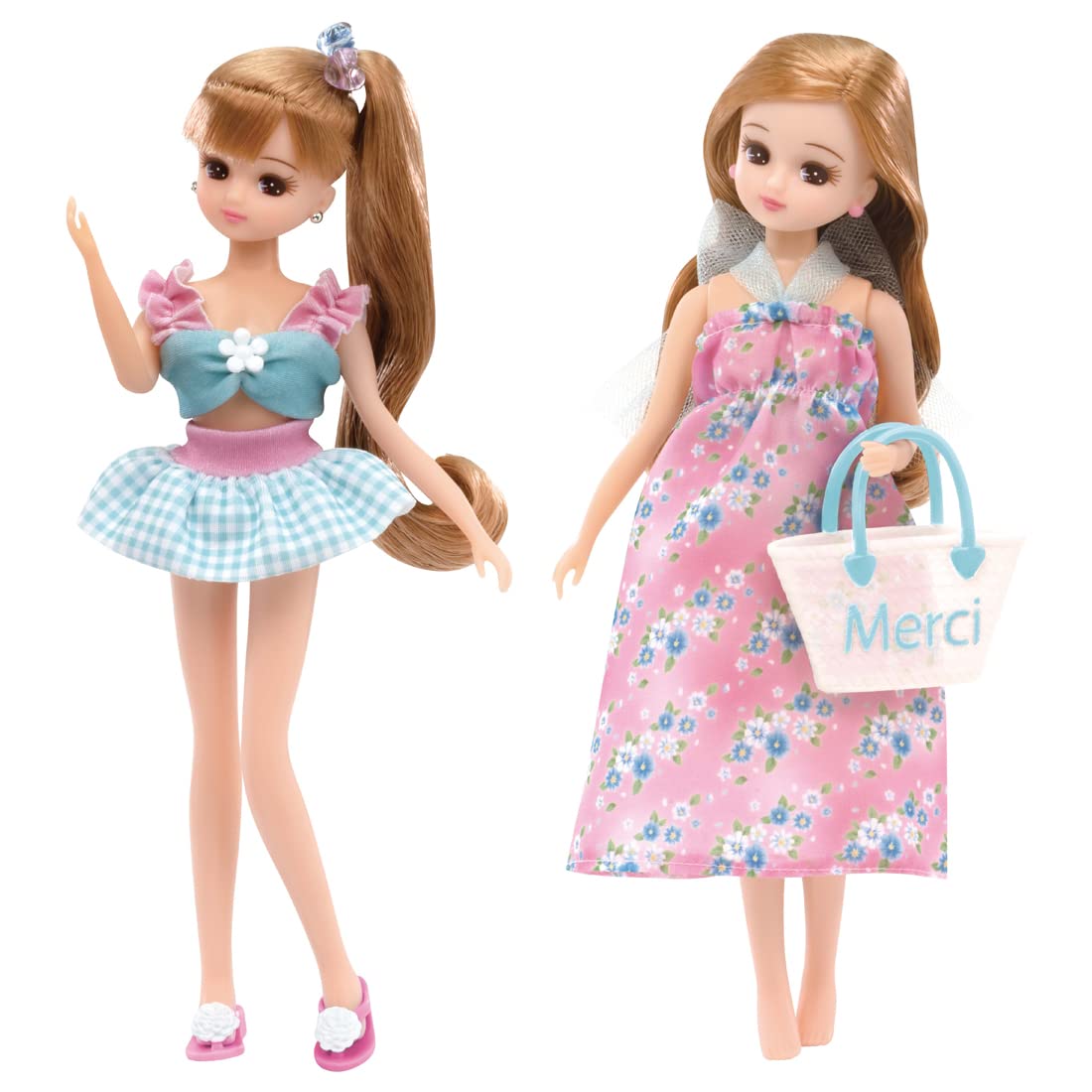 TAKARA TOMY Licca Doll Lw-13 #Licca #Gingham Check & Flower Swimsuit Set- Japan Figure Store - #1 Bring To You The Best Japanese Goods