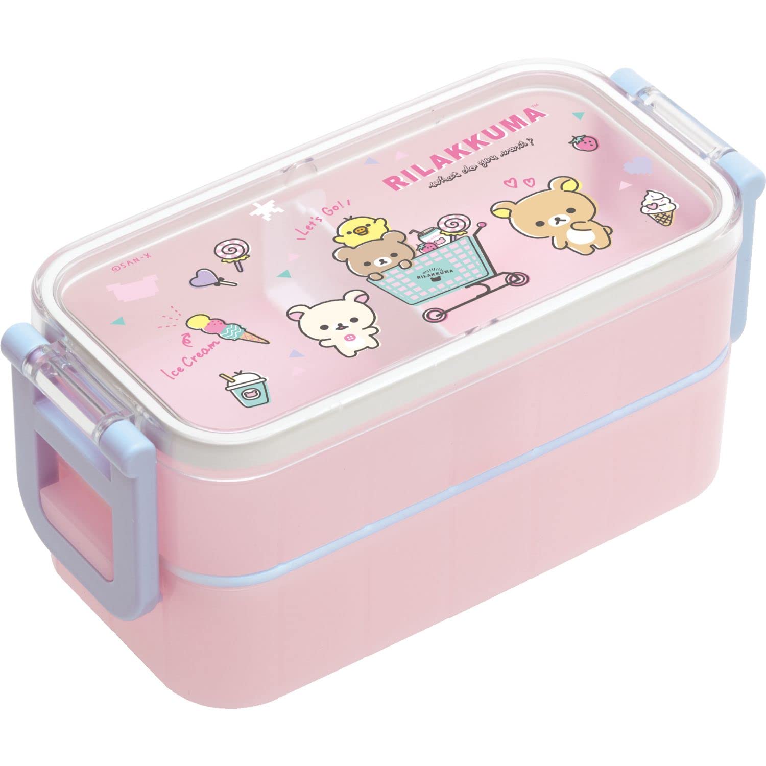 San-X Rilakkuma 2-Tier Lunch Box with Secure Lock and Chopsticks- Japan Figure Store - #1 Bring To You The Best Japanese Goods