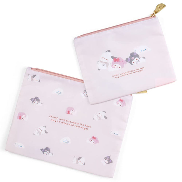 SANRIO Flat Pouch Set 2 Pcs SANRIO Characters Chill Time Design- Japan Figure Store - #1 Bring To You The Best Japanese Goods