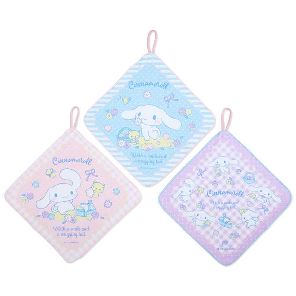 SANRIO Hand Towel With Loop Set 3 Pcs Cinnamoroll- Japan Figure Store - #1 Bring To You The Best Japanese Goods