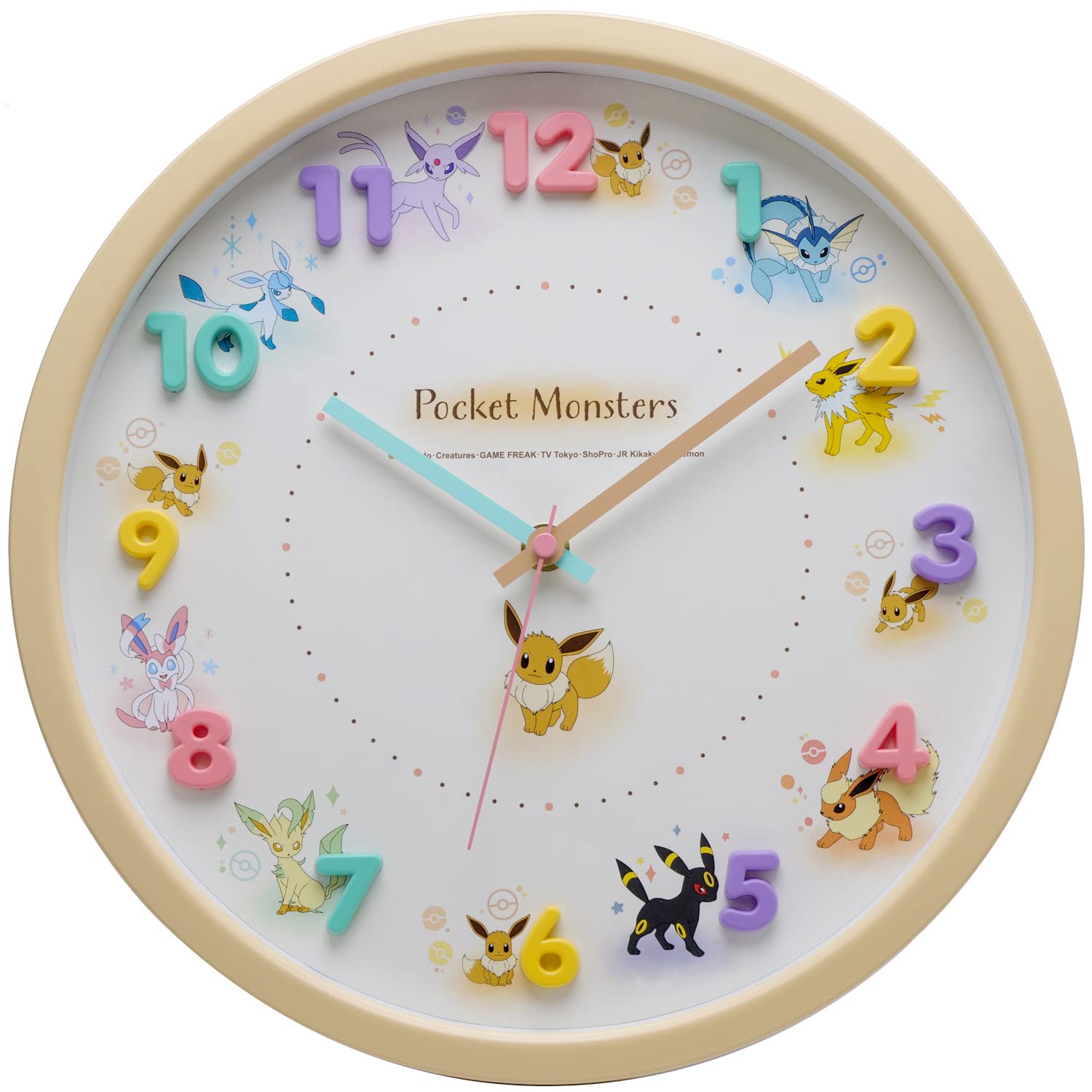 Ts Factory Wall Clock Beige Pokemon Eevee Friends Analog Quiet Continuous Second Hand 2926223- Japan Figure Store - #1 Bring To You The Best Japanese Goods