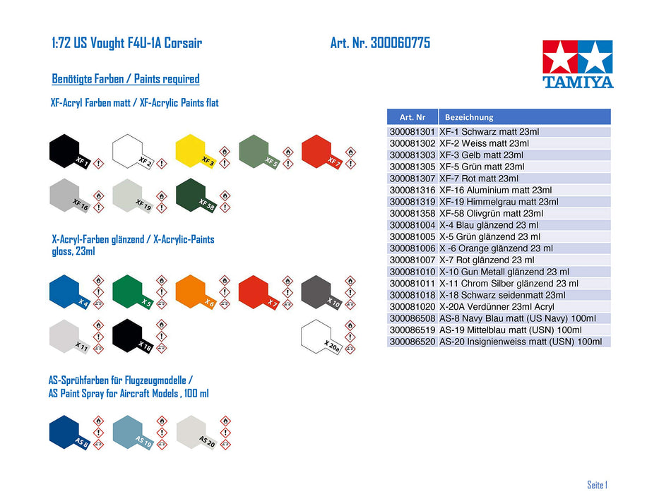 TAMIYA 60775 Vought F4U-1A Corsair 1/72 Kit- Japan Figure Store - #1 Bring To You The Best Japanese Goods