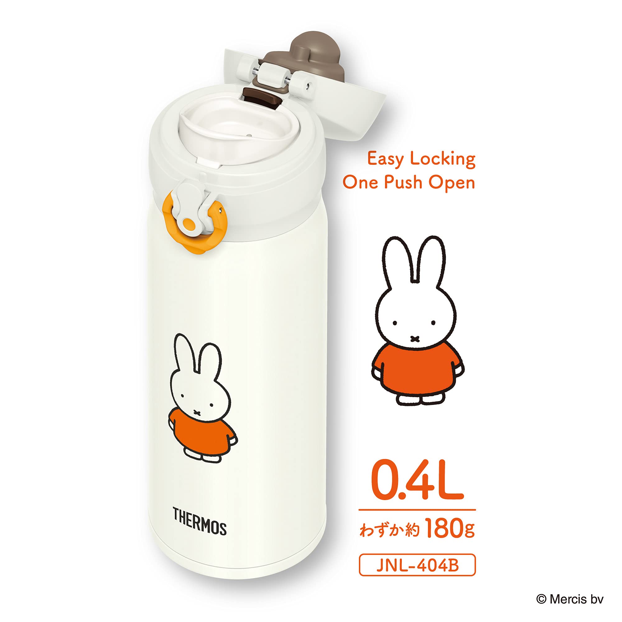 Thermos Vacuum Insulated Water Bottle 400ml Miffy White/Orange JNL-404B- Japan Figure Store - #1 Bring To You The Best Japanese Goods