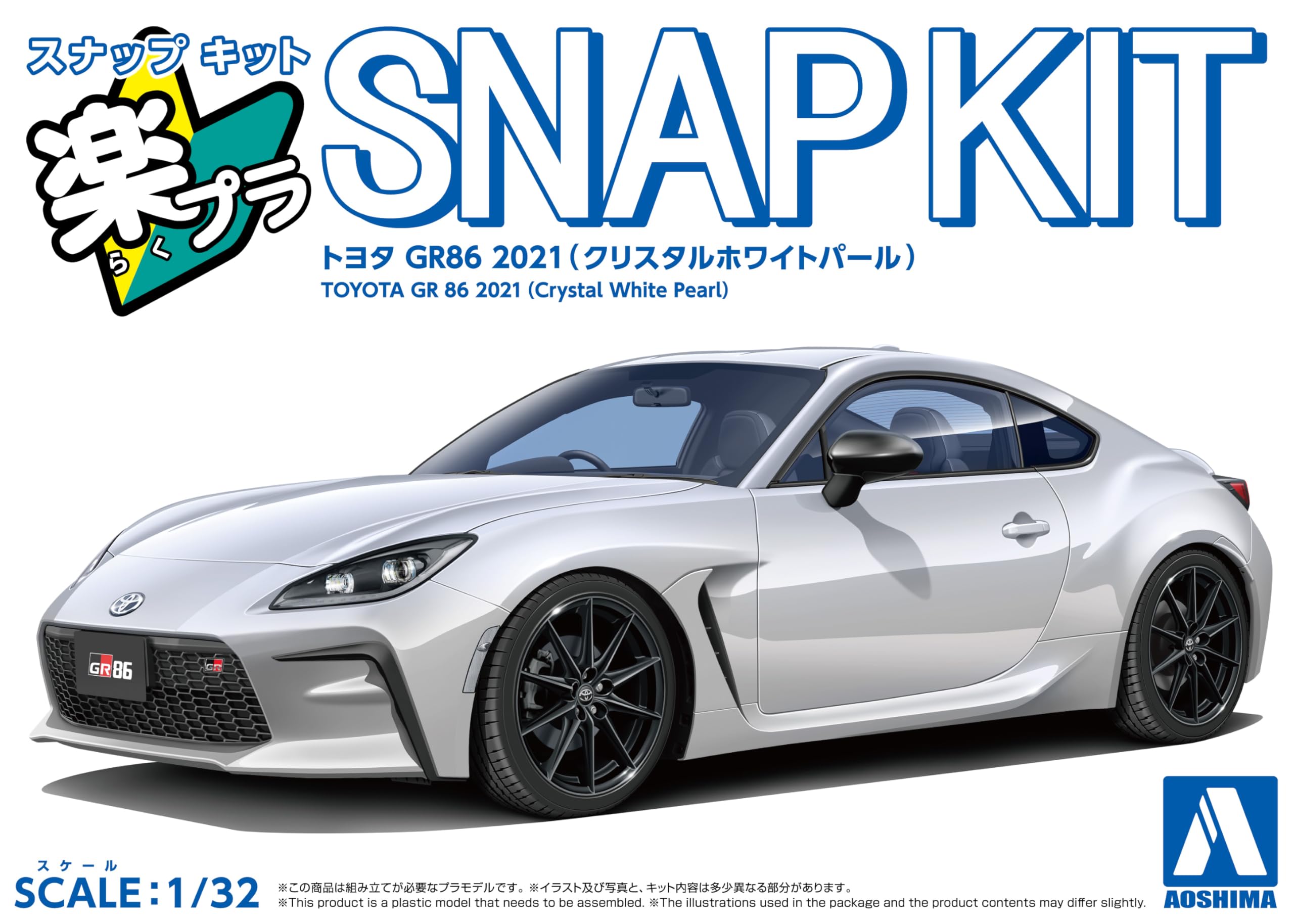 Aoshima 1/32 Toyota Gr86 2021 Crystal White Pre-Colored Model Kit