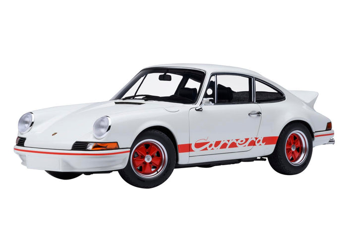 Autoart 1/18 Porsche 911 Carrera 2.7 RS Model in Grand Prix White with Red Stripes