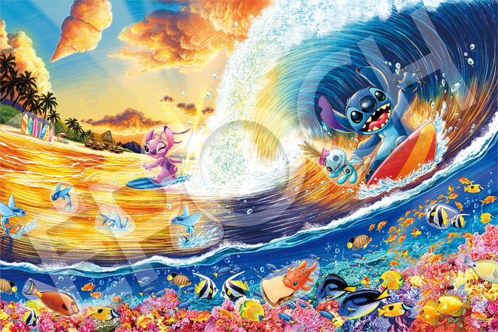 Epoch 1000 Piece Jigsaw Puzzle Disney Stitch Sunset Surfing 50x75cm with Glue