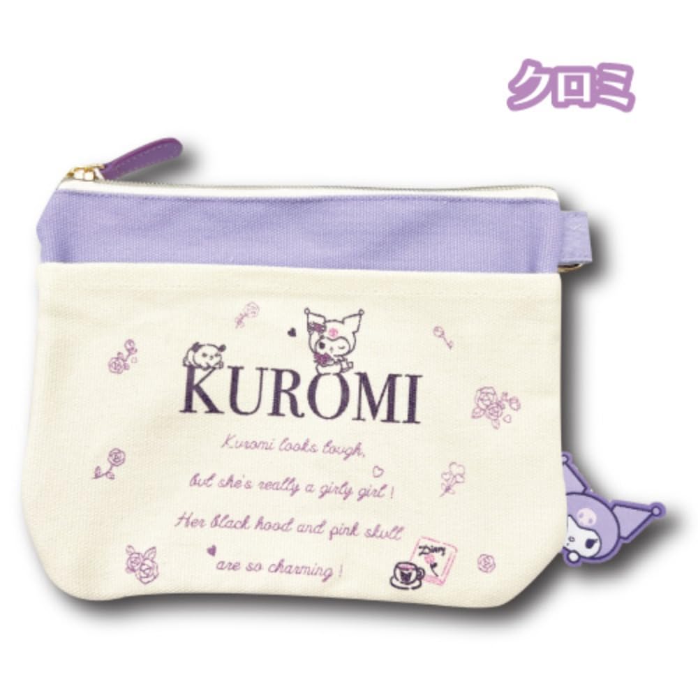San-X Canvas Flat Pouch Sanrio Characters Kuromi - Durable and Stylish- Japan Figure Store - #1 Bring To You The Best Japanese Goods
