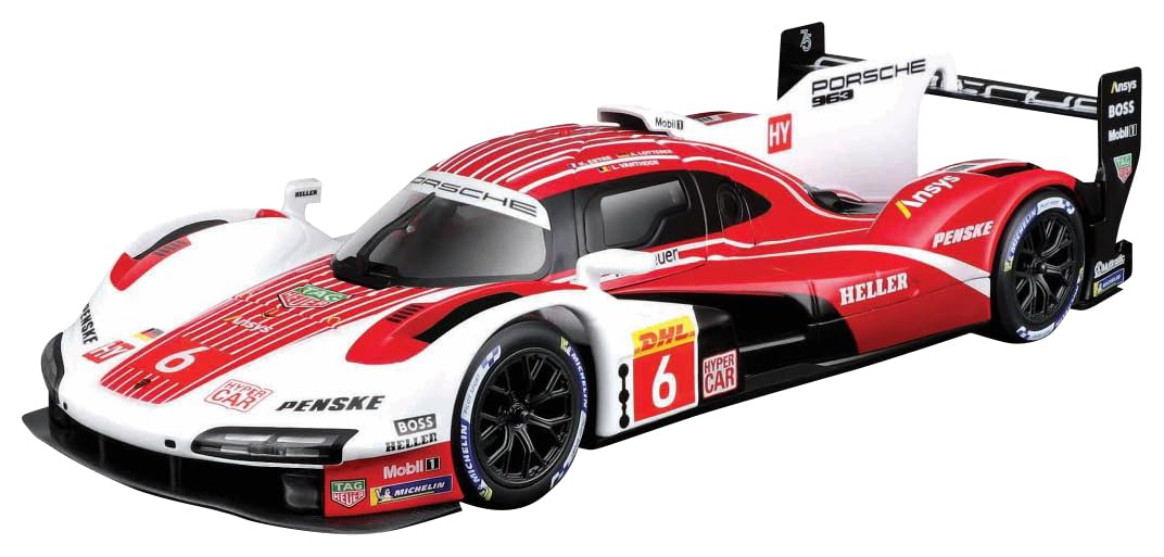 Modèle réduit Kyosho Burago 1/43 Porsche 963 2024 n° 6 blanc rouge avec vitrine transparente