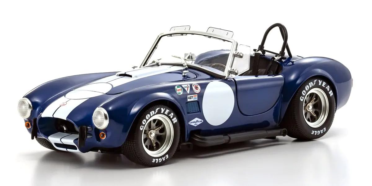 Modèle fini Kyosho Shelby Cobra 427SC bleu à rayures blanches à l'échelle 1/18