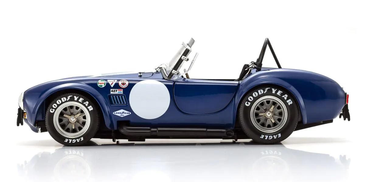 Modèle fini Kyosho Shelby Cobra 427SC bleu à rayures blanches à l'échelle 1/18