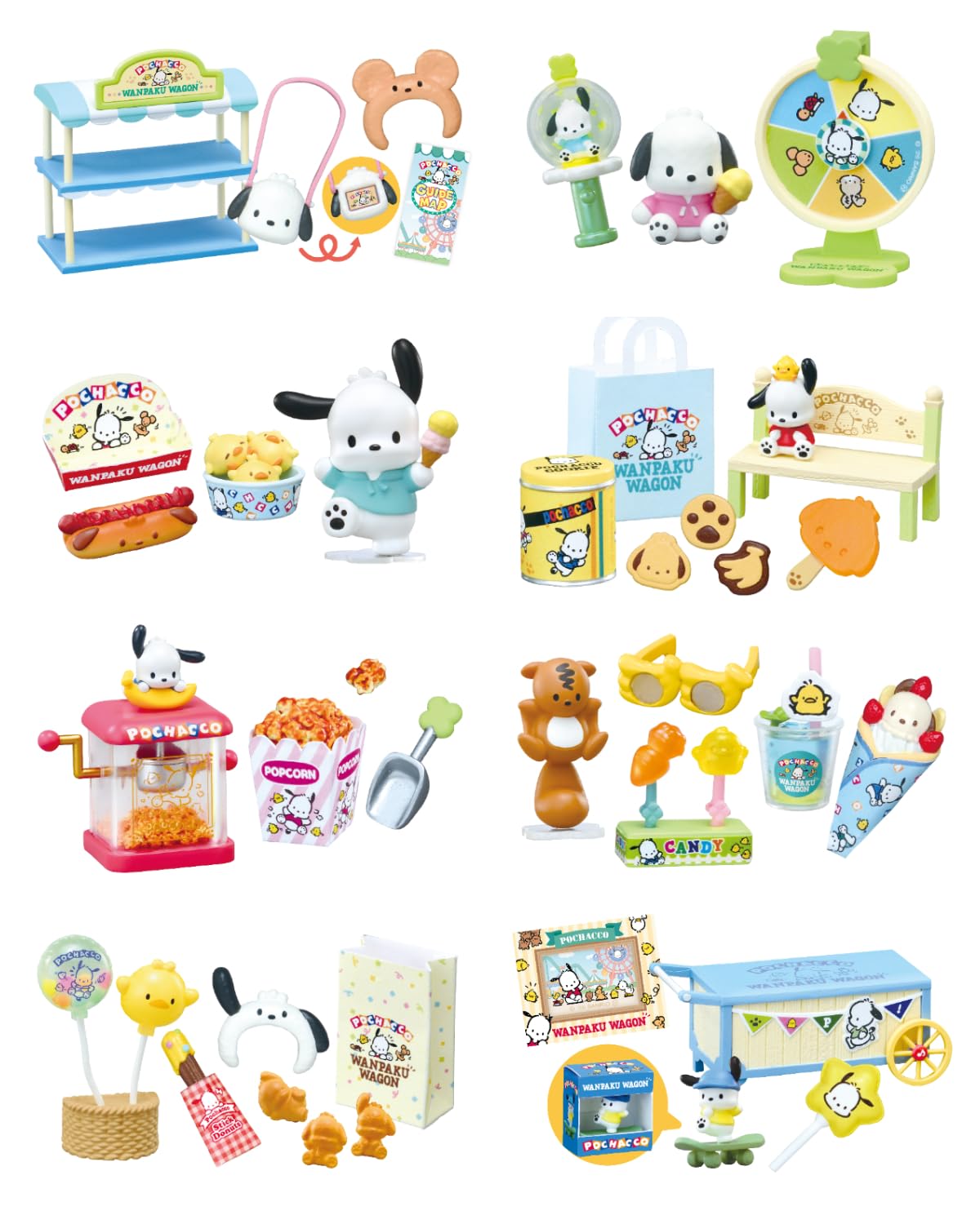 Re-Ment Sanrio Pochacco Amusement Park Wagon Set 8 Pieces PVC & ABS