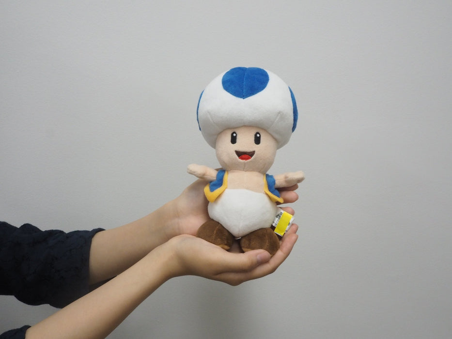 Sanei Boeki Super Mario All Star Blue Toad Plush Toy 20cm AC31- Japan Figure Store - #1 Bring To You The Best Japanese Goods