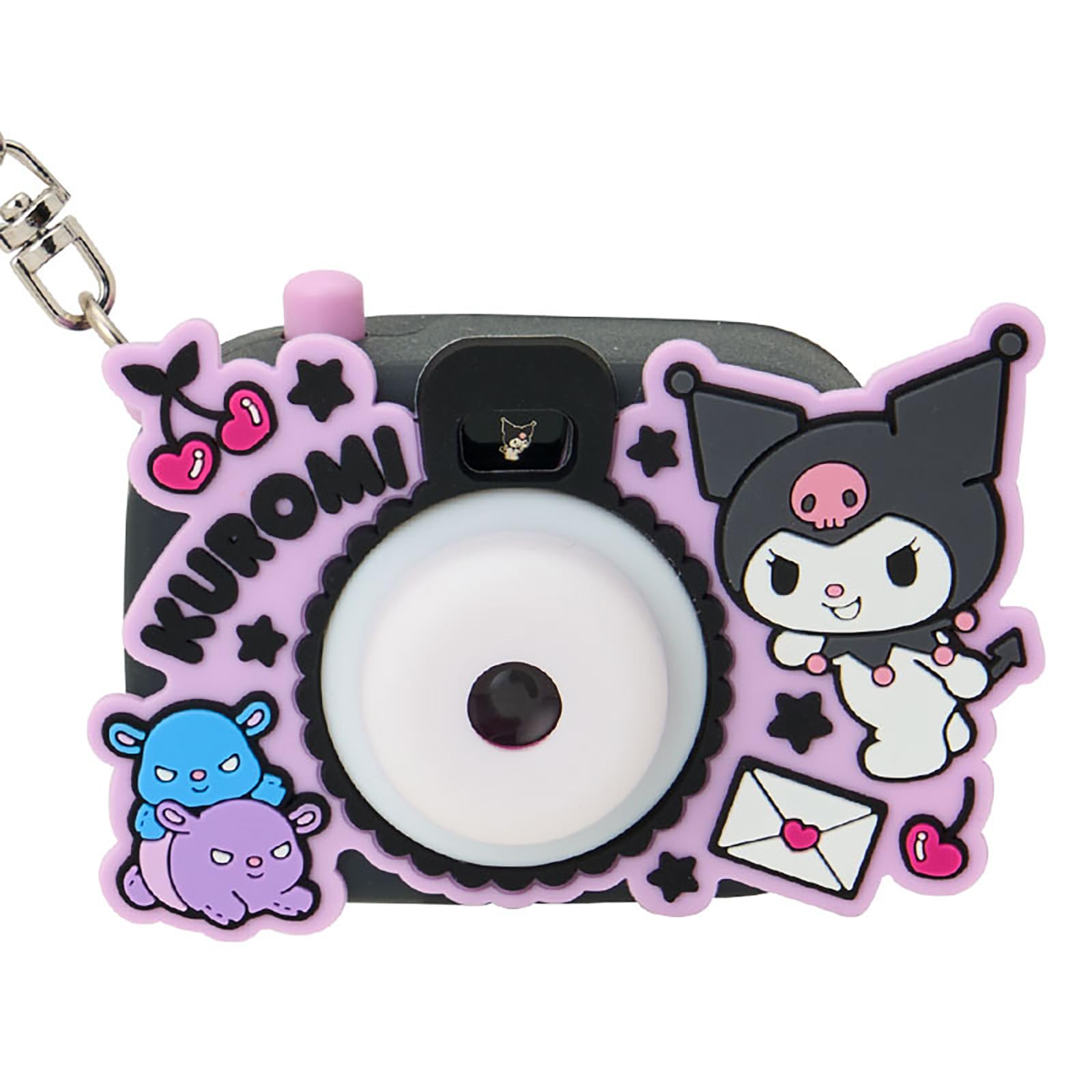 Sanrio Kuromi Porte-clés mini jouet en forme d'appareil photo lumineux en ABS et PVC