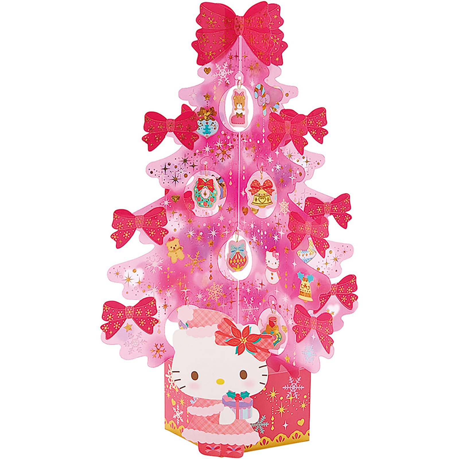 Sanrio Hello Kitty Christmas Greeting Card with Pink Tree - Transparent Material- Japan Figure Store - #1 Bring To You The Best Japanese Goods