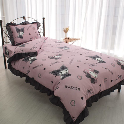 Sanrio Kuromi My Melody Volume Frill Duvet Cover Set Single 3-Piece- Japan Figure Store - #1 Bring To You The Best Japanese Goods