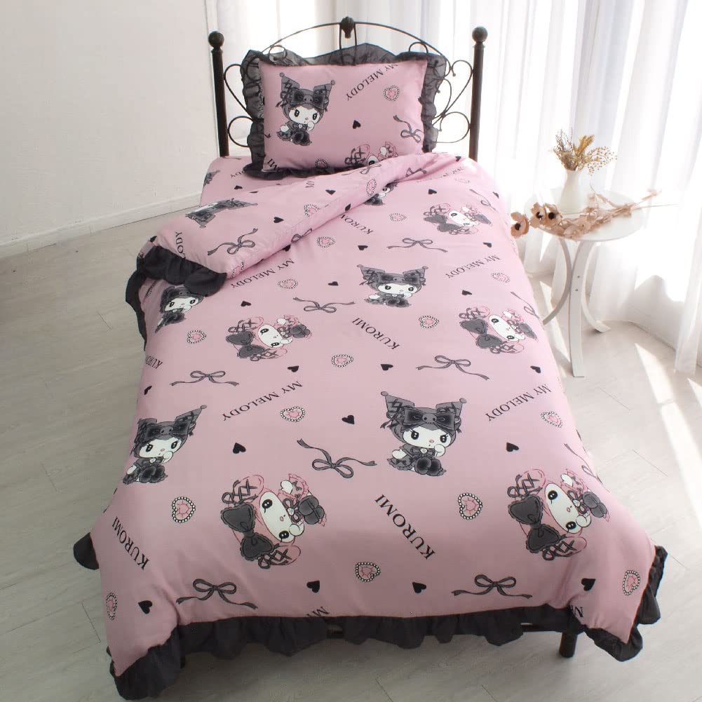 Sanrio Kuromi My Melody Volume Frill Duvet Cover Set Single 3-Piece- Japan Figure Store - #1 Bring To You The Best Japanese Goods