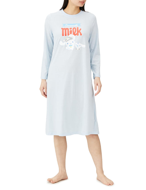 Sanrio Roomwear Dress Hangyodon Hello Kitty Cinnamoroll Blue M Women's Long Sleeve- Japan Figure Store - #1 Bring To You The Best Japanese Goods