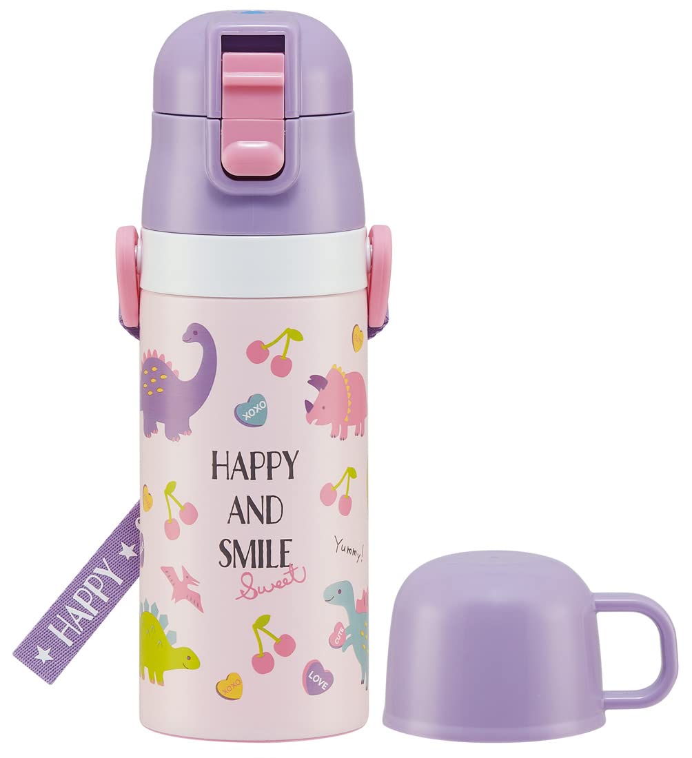 Skater Kids Stainless Steel 2-Way Water Bottle & Cup - Happy Smile Design 350ml for Girls- Japan Figure Store - #1 Bring To You The Best Japanese Goods