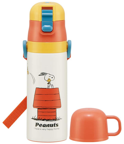 Skater Snoopy Retro 430ml 2-Way Stainless Steel Water Bottle with Cup for Children- Japan Figure Store - #1 Bring To You The Best Japanese Goods