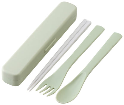 Skater Antibacterial Trio Set- Silent Chopsticks Spoon Fork in Dull Green Made in Japan- Japan Figure Store - #1 Bring To You The Best Japanese Goods