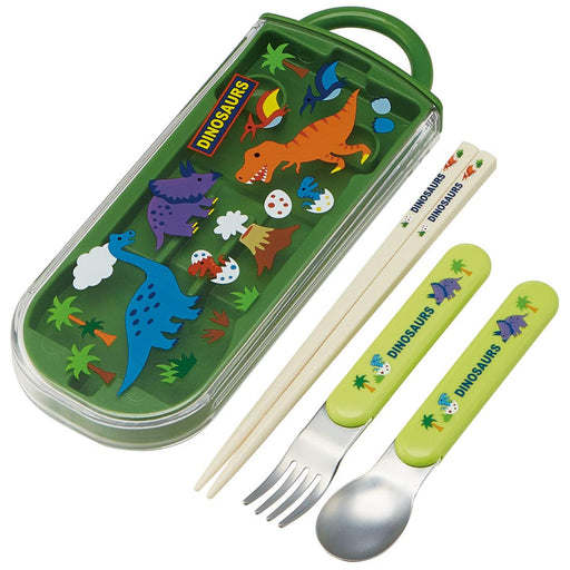 Skater Dinosaur Kids Trio Bento Set - Chopsticks Spoon & Fork 16.5cm- Japan Figure Store - #1 Bring To You The Best Japanese Goods