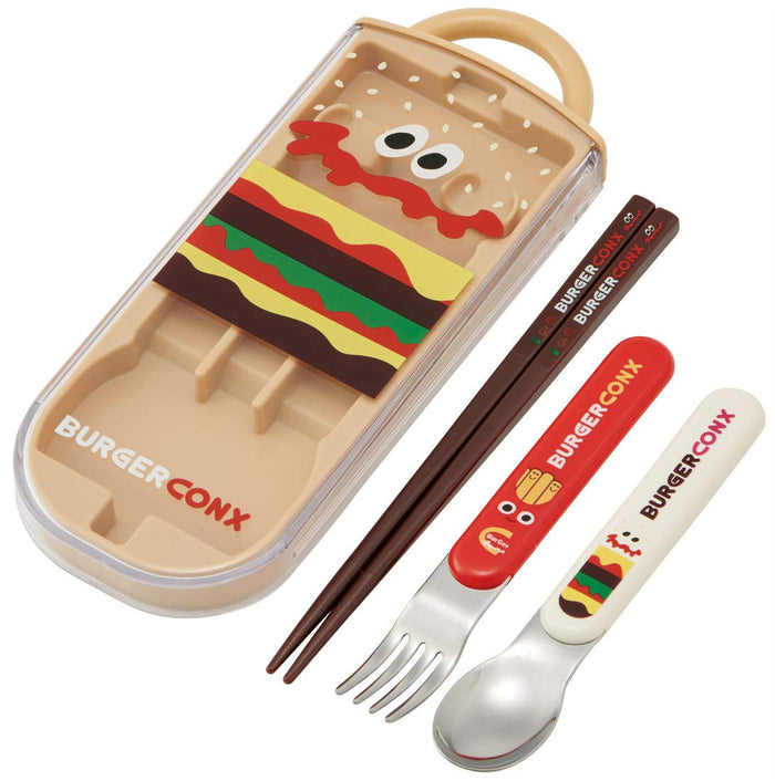Skater Kids Antibacterial Trio Lunch Set with Burger Conks Chopsticks Spoon & Fork - Made in Japan- Japan Figure Store - #1 Bring To You The Best Japanese Goods