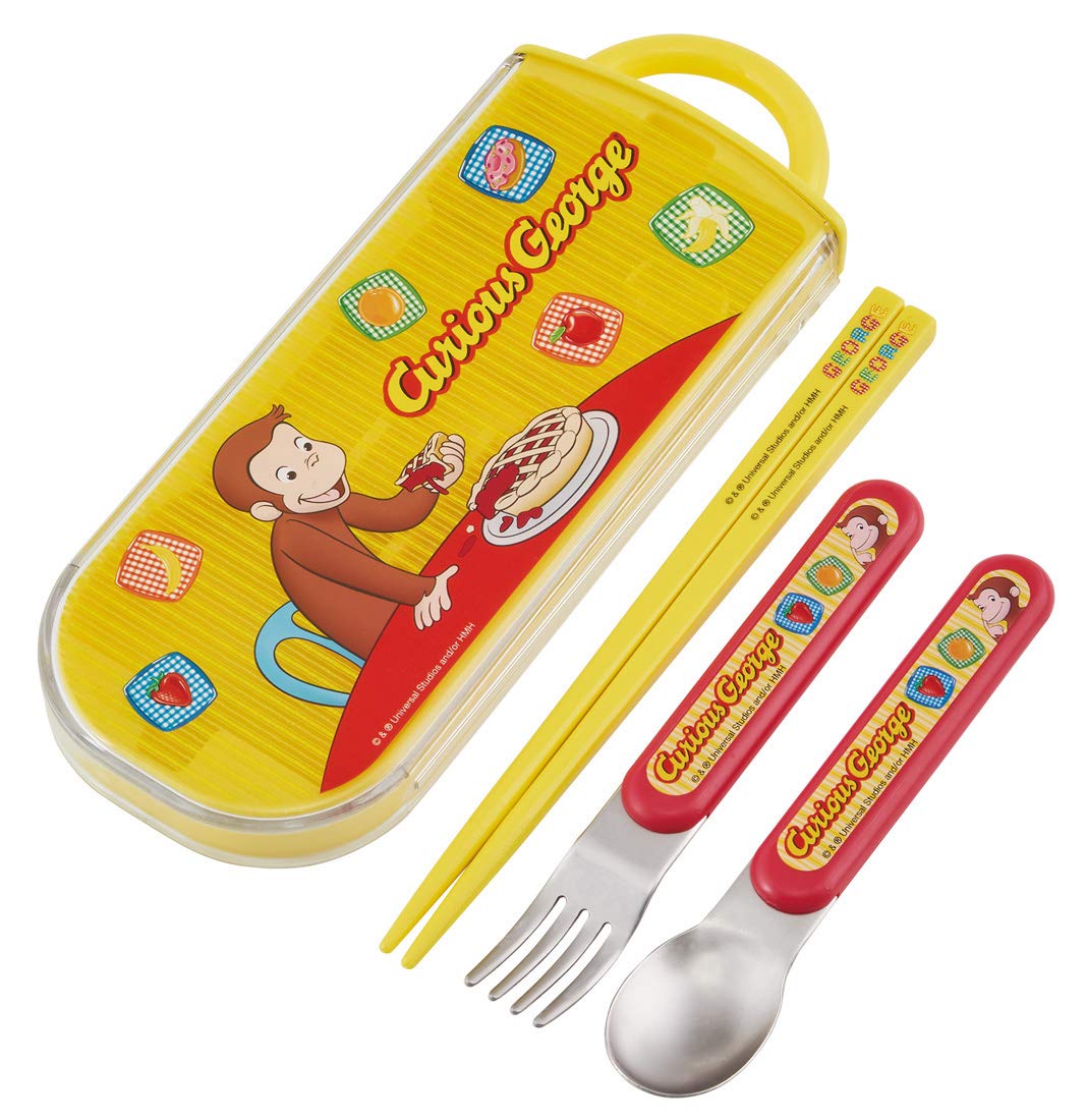 Skater Curious George Trio Set - Antibacterial Slide Lunch Box Chopsticks Spoon Fork - Made in Japan For Boys- Japan Figure Store - #1 Bring To You The Best Japanese Goods