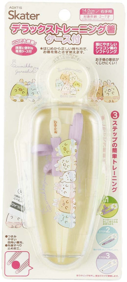 Skater Right-Handed Training Chopsticks 14cm - Sumikko Gurashi Design Ages 2-7 Square Tips with Case- Japan Figure Store - #1 Bring To You The Best Japanese Goods