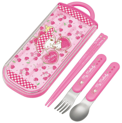 Skater Children's Trio Set - My Melody Fork Spoon Chopsticks in Heart Cherry - Made in Japan TCS1AM- Japan Figure Store - #1 Bring To You The Best Japanese Goods