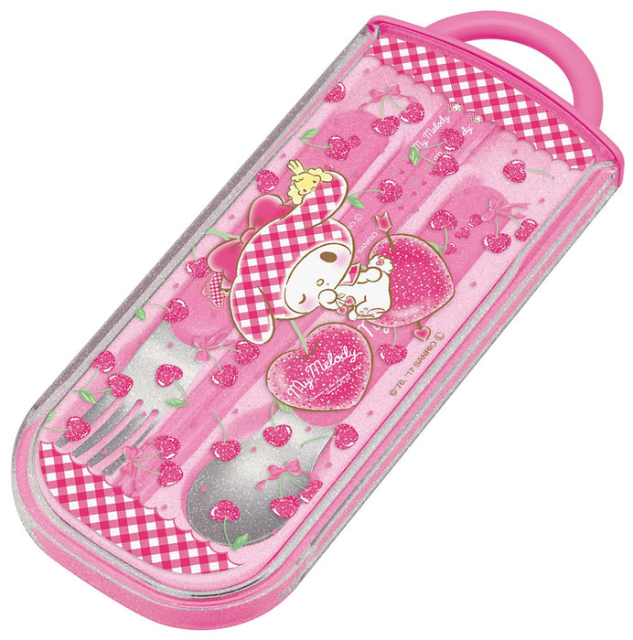 Skater Children's Trio Set - My Melody Fork Spoon Chopsticks in Heart Cherry - Made in Japan TCS1AM- Japan Figure Store - #1 Bring To You The Best Japanese Goods