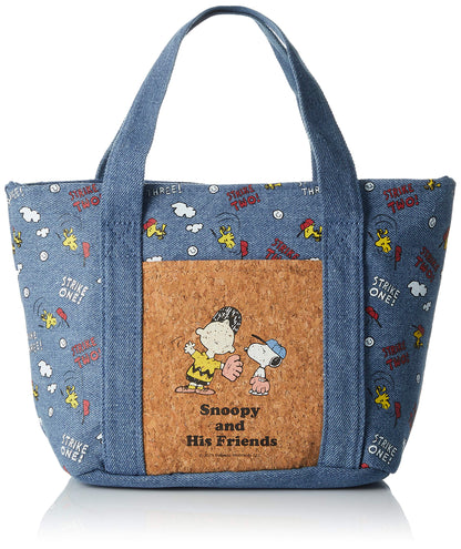 Skater Snoopy Themed Denim Cooler Bag with Cork Pocket - Peanuts Collection- Japan Figure Store - #1 Bring To You The Best Japanese Goods