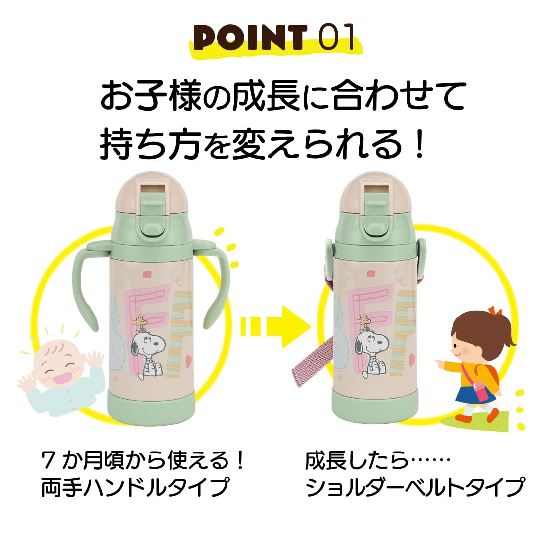 Skater 350ml Stainless Steel Baby Water Bottle with Straw Snoopy Design- Japan Figure Store - #1 Bring To You The Best Japanese Goods