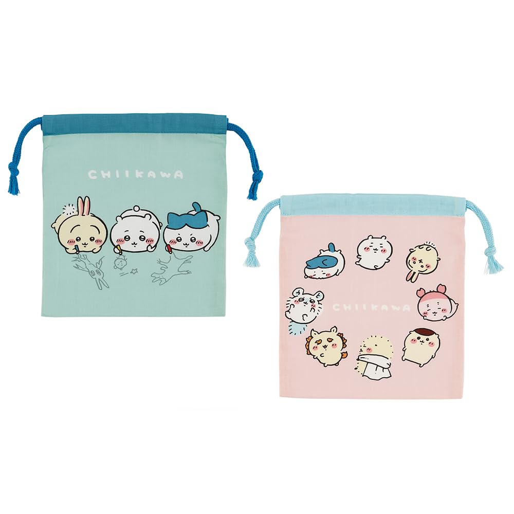 Skater 2-Piece Chiikawa Gusseted Lunch Drawstring Bags Set Model Kb64Wn-A- Japan Figure Store - #1 Bring To You The Best Japanese Goods