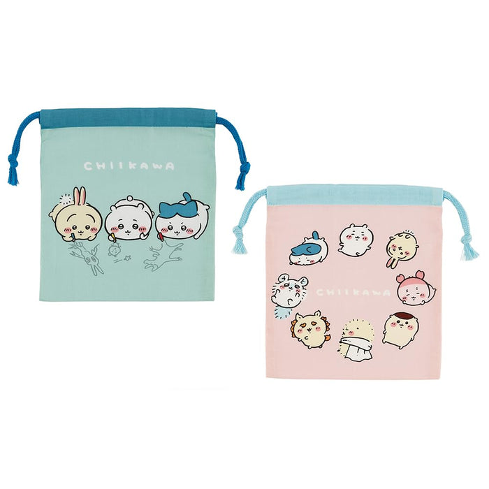 Skater 2-Piece Chiikawa Gusseted Lunch Drawstring Bags Set Model Kb64Wn-A- Japan Figure Store - #1 Bring To You The Best Japanese Goods