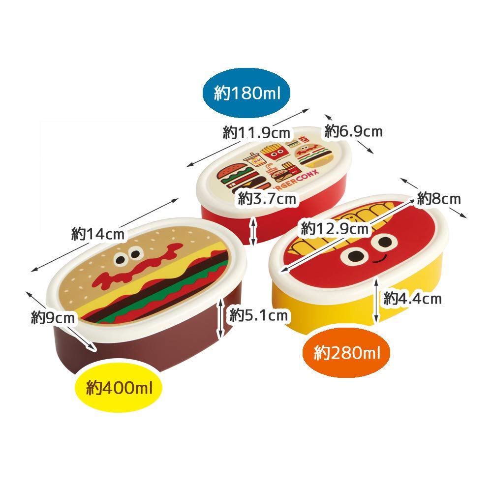 Skater Japanese-Made Lunch Box - Set of 3 Silver Ion Antibacterial 860ml Burger Conks- Japan Figure Store - #1 Bring To You The Best Japanese Goods