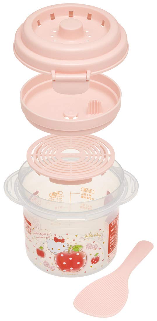 Skater 1 Cup Microwave Rice Cooker with Grate Sanrio Hello Kitty Theme 640ml- Japan Figure Store - #1 Bring To You The Best Japanese Goods