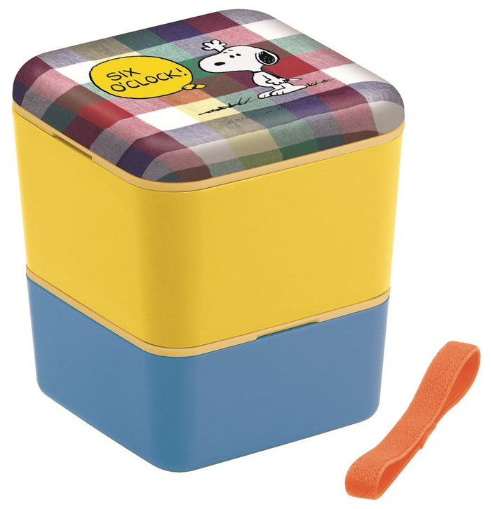 Skater 2-Tier 600Ml Bento Lunch Box with Square Melamine Lid Snoopy Madras Check Japan Made- Japan Figure Store - #1 Bring To You The Best Japanese Goods