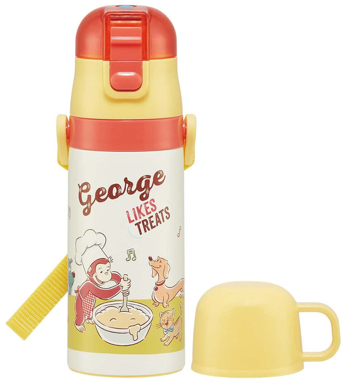 Skater Curious George Kids 350ml 2-Way Stainless Steel Water Bottle with Cup SKDC3-A- Japan Figure Store - #1 Bring To You The Best Japanese Goods