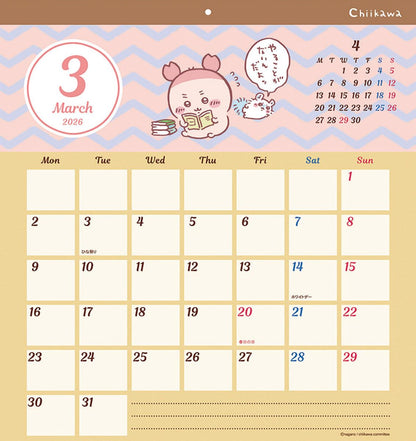 Sun-Star Stationery Chiikawa 2026 Wall Calendar 45x42cm CL-072