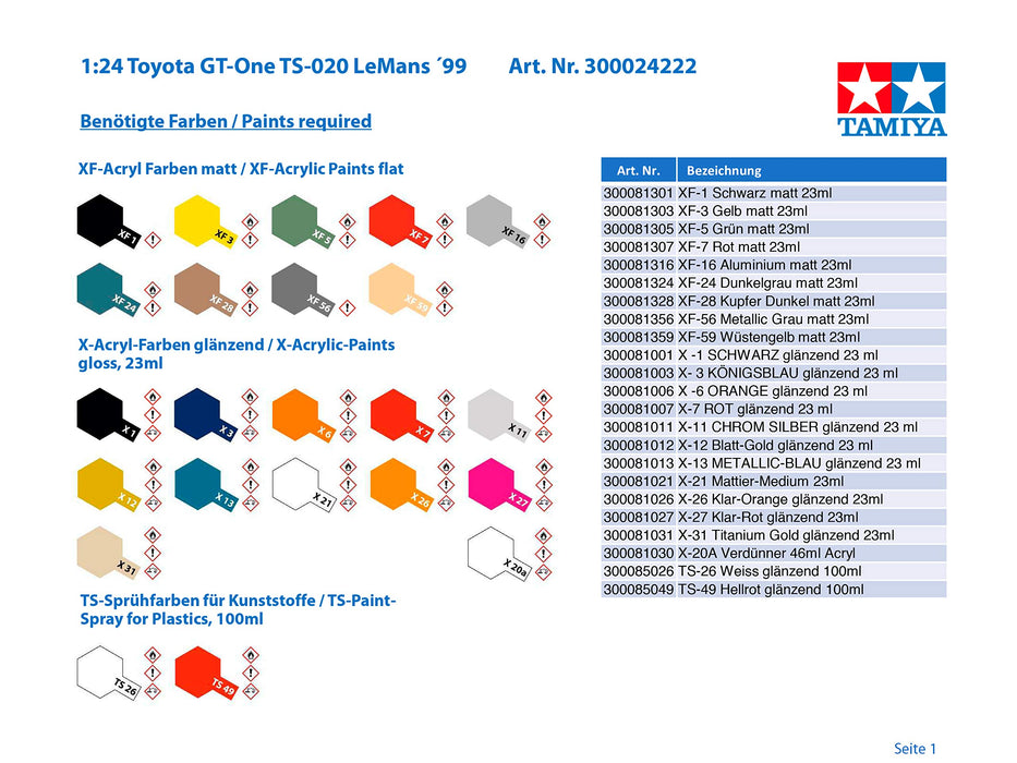 Tamiya 1/24 Sports Car Series Toyota GT-One TS020 Plastic Model 24222- Japan Figure Store - #1 Bring To You The Best Japanese Goods